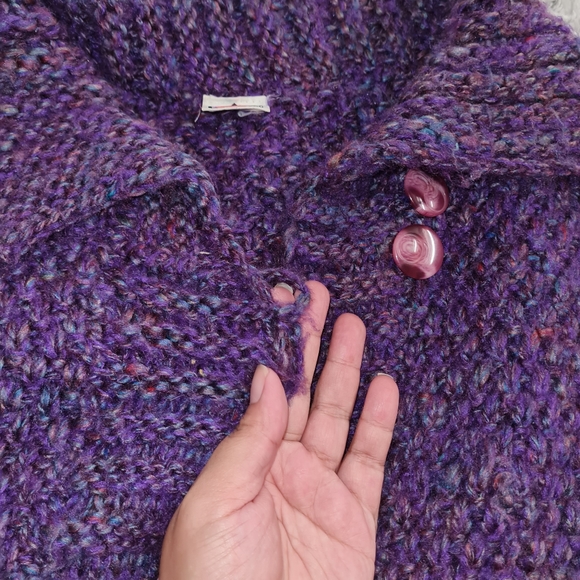 Purple VTG Comfy Knit Long Cardigan Long Slevee with Pockets - Picture 6 of 8